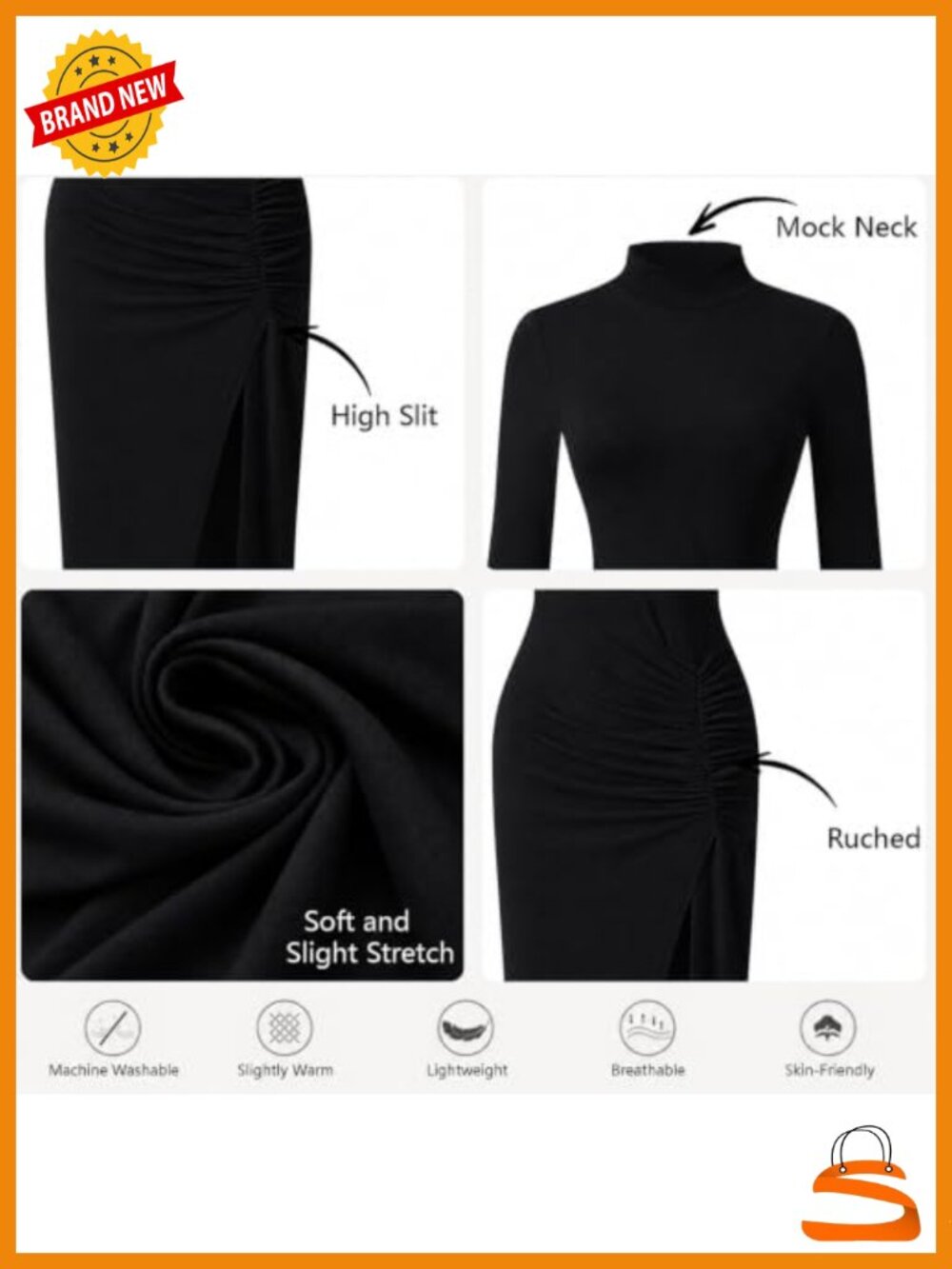Women's Long Sleeve Bodycon Maxi Dress High Slit Wedding Guest - Picture 3 of 5